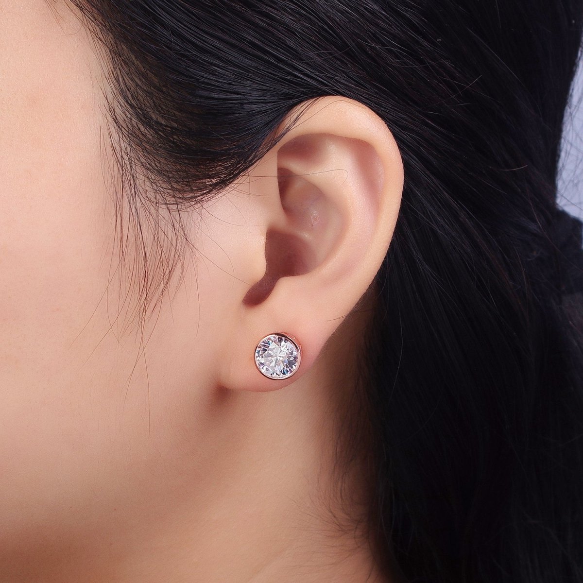 Tiny cz stud earrings - Dainty Minimalist earrings - Gold, Silver, Rose Gold stud earrings 4mm, 5mm, 6mm, 8mm 9mm 10mm | AB107 AB147 AB153