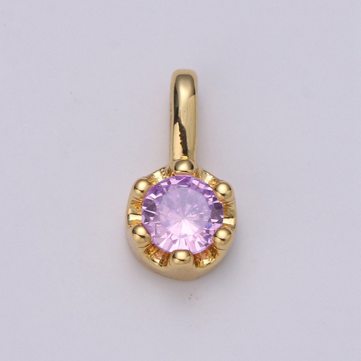 Tiny Dainty Round Gold Charm CZ Cubic Zirconia 10mm Charm Drop Round Small Color Full Cz Birthstone Add on Charm Dangle Charm D-599 to D-604