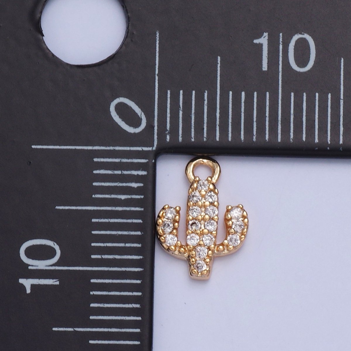 Tiny Micro Pave Cactus Charm, Gold Desert Plant For Jewelry Making X-031