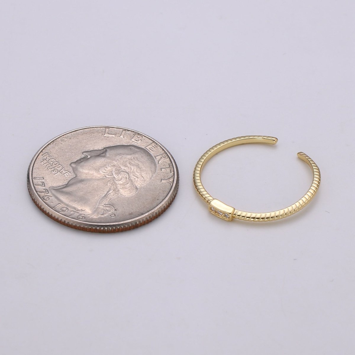 trilogy Pave CZ 24K Gold Ring, Cubic Adjustable Gold Ring, Simple Ring, Clear Cubic Zirconia Ring- R-198