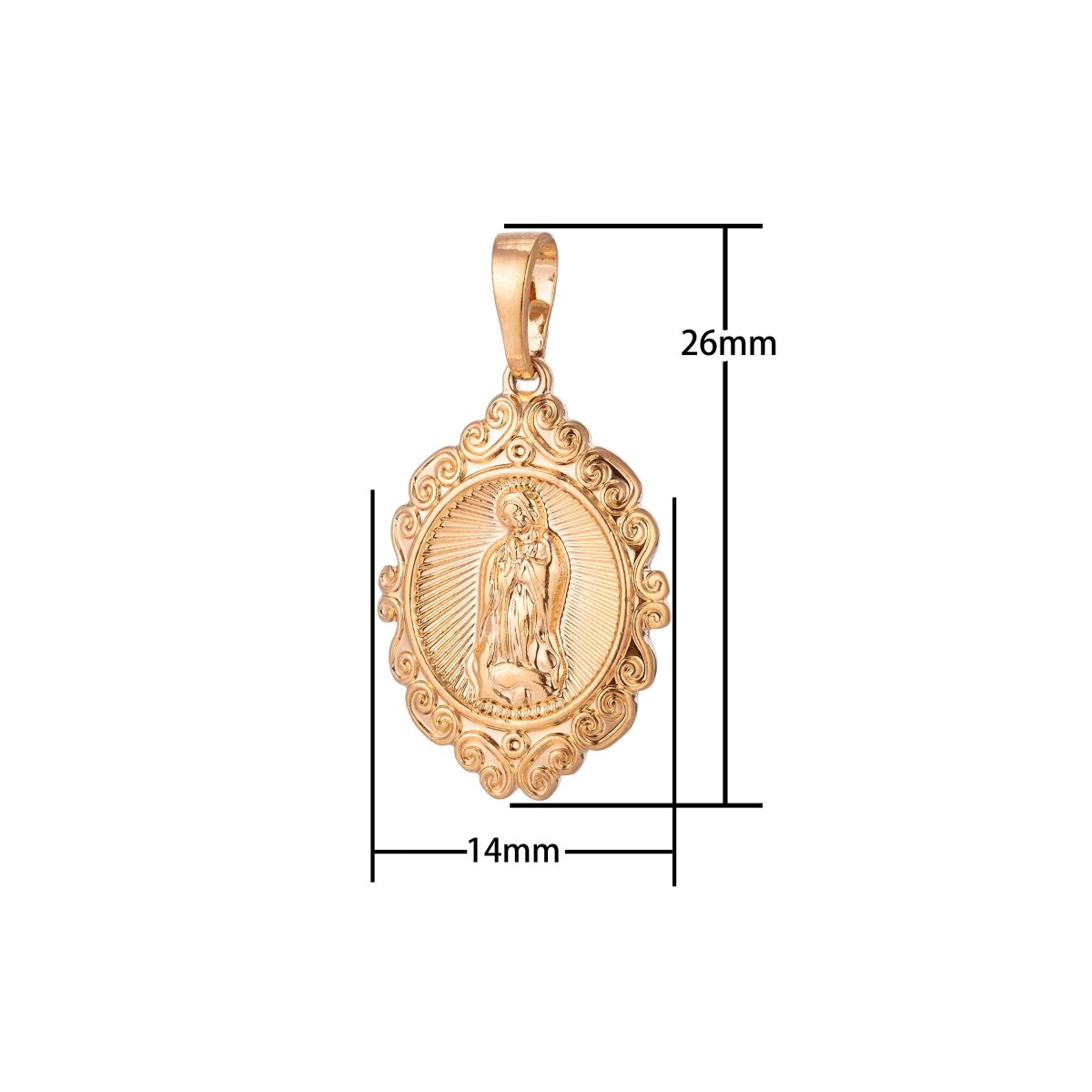 Virgin Mary Charm, 18K Gold Filled Pendant Dainty Virgen de Guadalupe Necklace Charm for Jewelry Making H-870