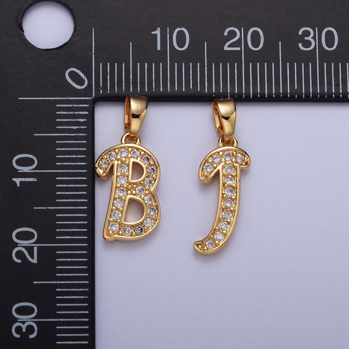 White Gold Filled Dainty Initial Letter Script A-Z Micro Paved CZ Personalized Pendant | A-390-A-402