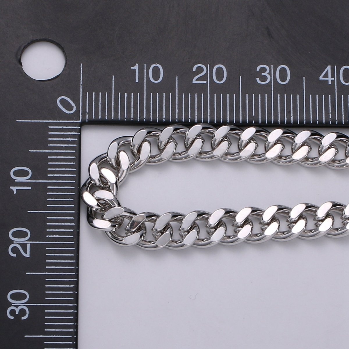 White Gold Plated Rhodium Cuban Curb Link Chain by Yard, Silver Cable Rolo Chain, Wholesale Cuban CURB Chain DIY Craft | ROLL-327 Clearance Pricing