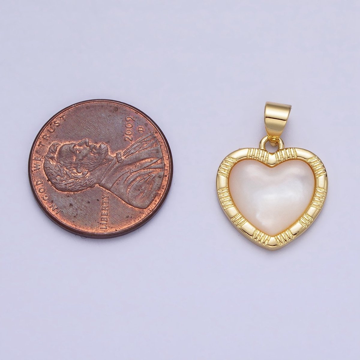 White Shell Pearl Heart Valentine Line Textured Minimalist Gold Pendant | AA152