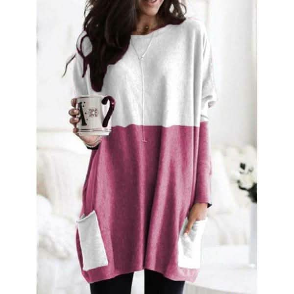 Women Long Sleeve Casual Pocket T-Shirt Loose Plus Size Top Blouse