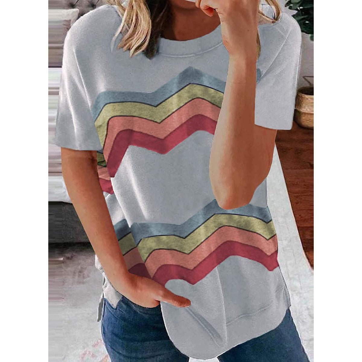 Womens Graphic Crewneck Tee Loose Casual T-Shirt