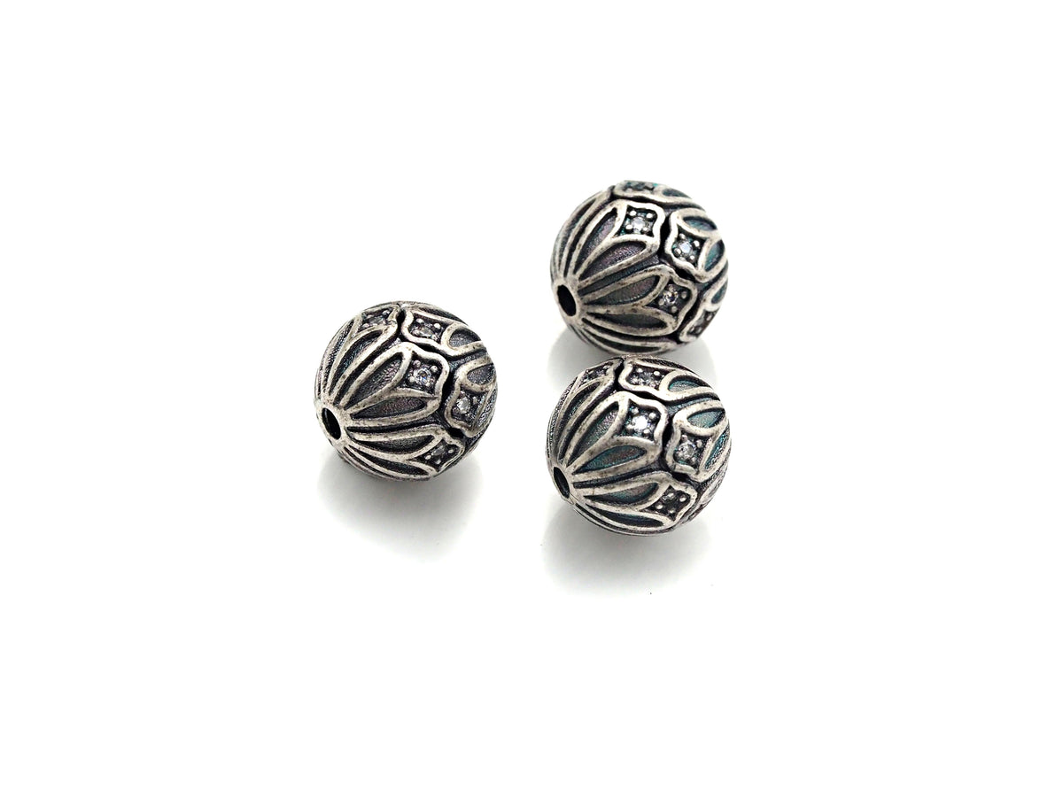 Antique Silver CZ Pave round ball, CZ Pave Spacer Beads in oxidized silver,10mm, sku#X133