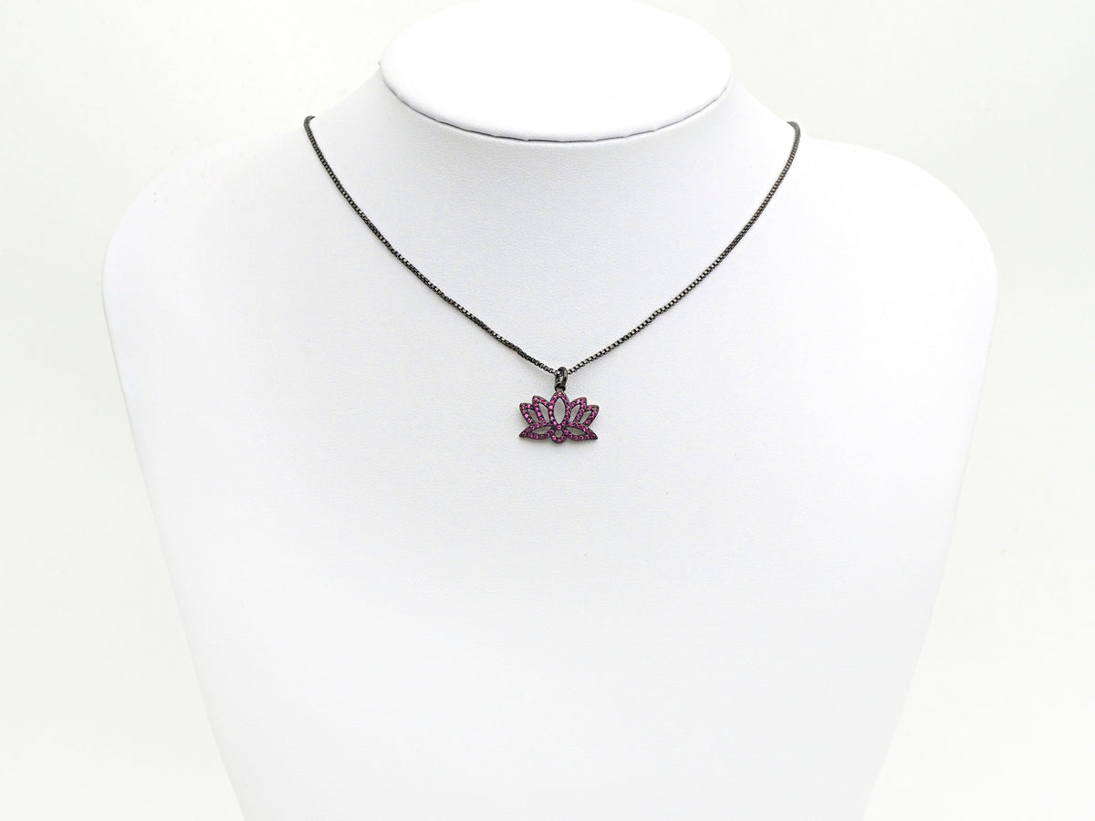 CZ Micro Pave lotus Flower Charm, Lotus Flower Cubic Zirconia Pendant, Black/Fuchsia/Cobalt CZ Yoga Charm Findings, 15x19mm,SKU#X134