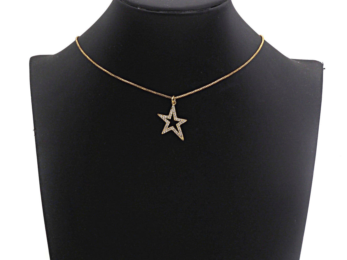 Clear/Black CZ Micro Pave Five Star Shape Pendant, Star Cubic Zirconia Pendant, Silver/Gold/Rose Gold/Black Tone, 13x23mm,Sku#X135