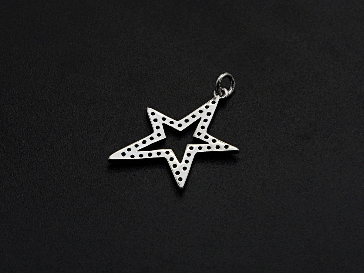 Clear/Black CZ Micro Pave Five Star Shape Pendant, Star Cubic Zirconia Pendant, Silver/Gold/Rose Gold/Black Tone, 13x23mm,Sku#X135