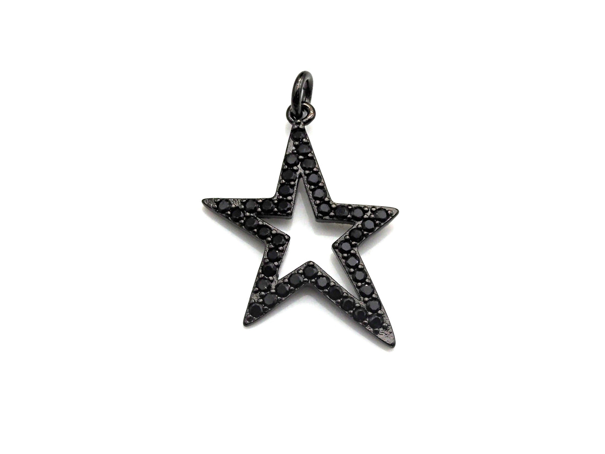 Clear/Black CZ Micro Pave Five Star Shape Pendant, Star Cubic Zirconia Pendant, Silver/Gold/Rose Gold/Black Tone, 13x23mm,Sku#X135