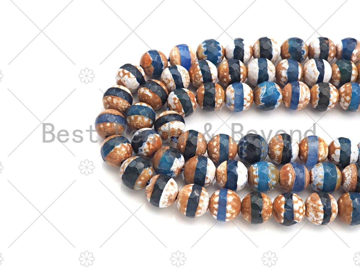 Natural Brown White Blue Line Tibetan Agate, 6mm/8mm/10mm, Natural Tibetan Blue Line Agate, 15.5" Full Strand, sku#U959