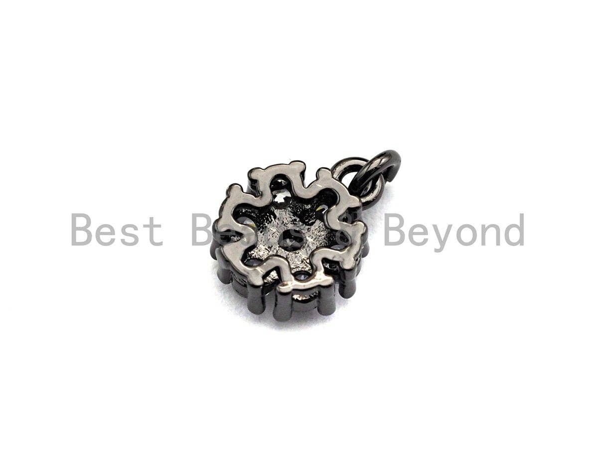 CZ Micro Pave Round Coin Shaped Flower Pendant/Charm, Cubic Zirconia Pendant Charm,9x11mm,sku#F916