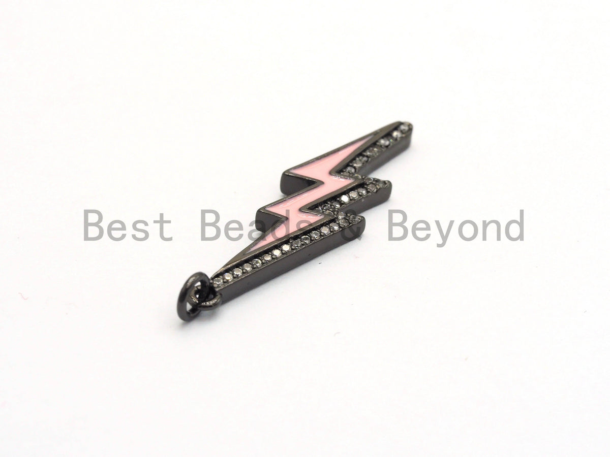CZ Enamel Thunder Lightning Bolt Charm, Enamel CZ Pave lightning Sign Pendant, Pave Lightning Bolt Charm,  11x39mm, sku#F604