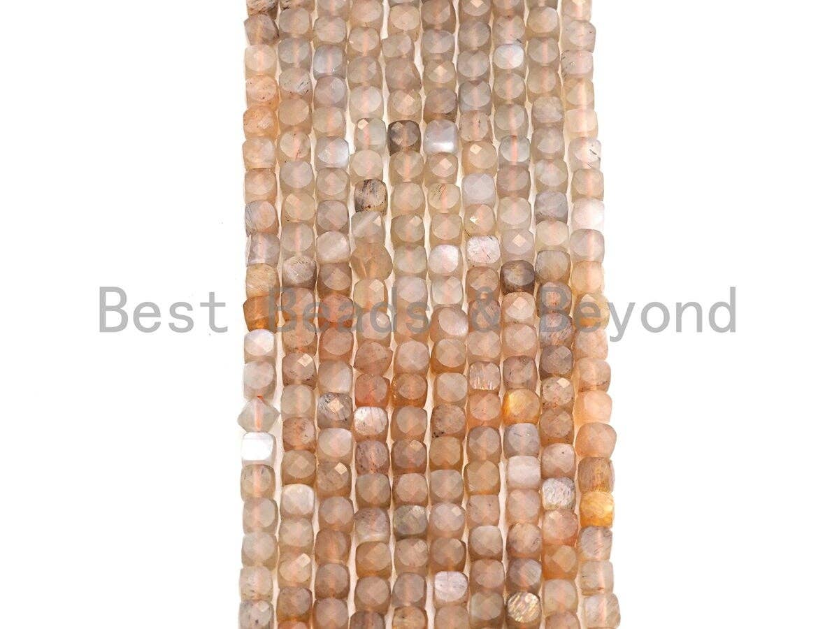 High Quality Natural Mixed Moonstone Cube Beads, 4mm Moonstone Faceted Cube Beads, 16" Full Strand, sku#U771
