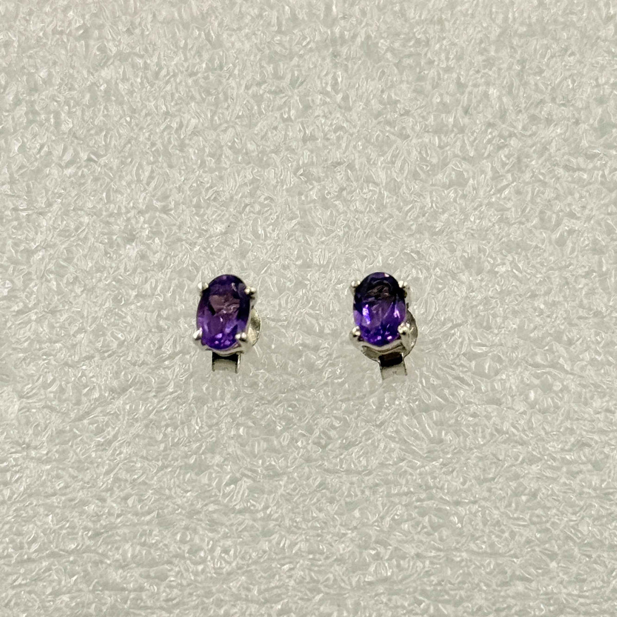 Sterling Silver Oval Amethyst Post Earrings Size 1
