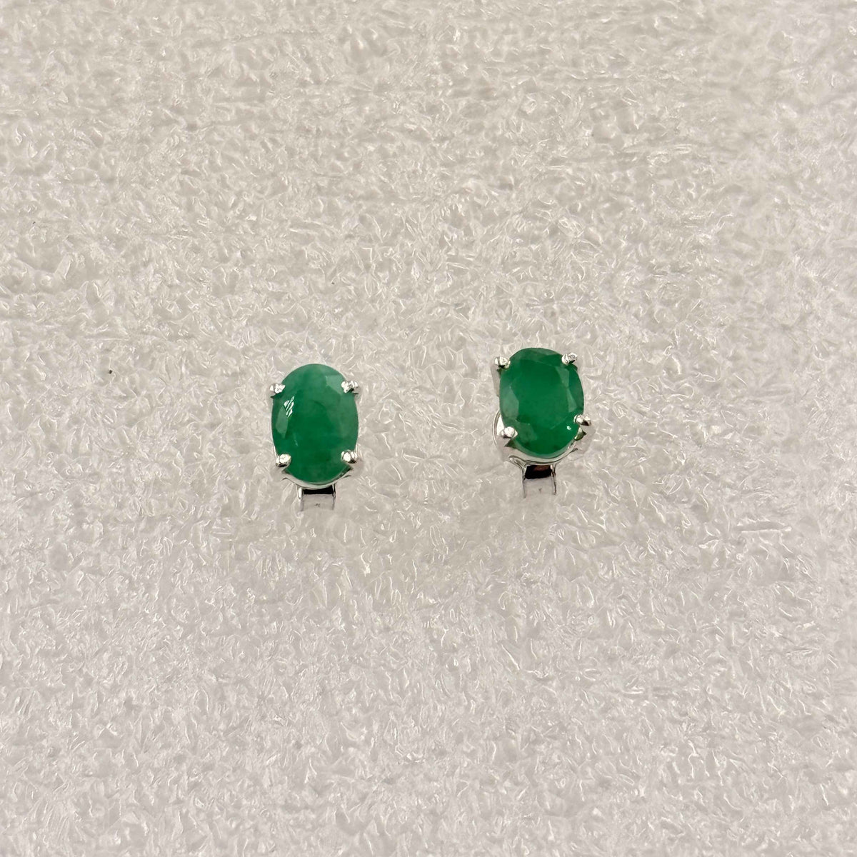 Sterling Silver Emerald Oval Post Earrings