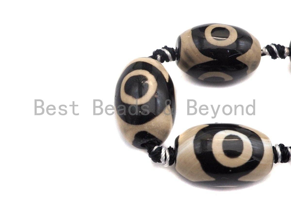 1pc/12pc Tibetan Barrel Agate Beads, Dzi Barrel Shape White Black Eye beads, Tibetan Eye Agate Beads, 15x20mm, sku#U531
