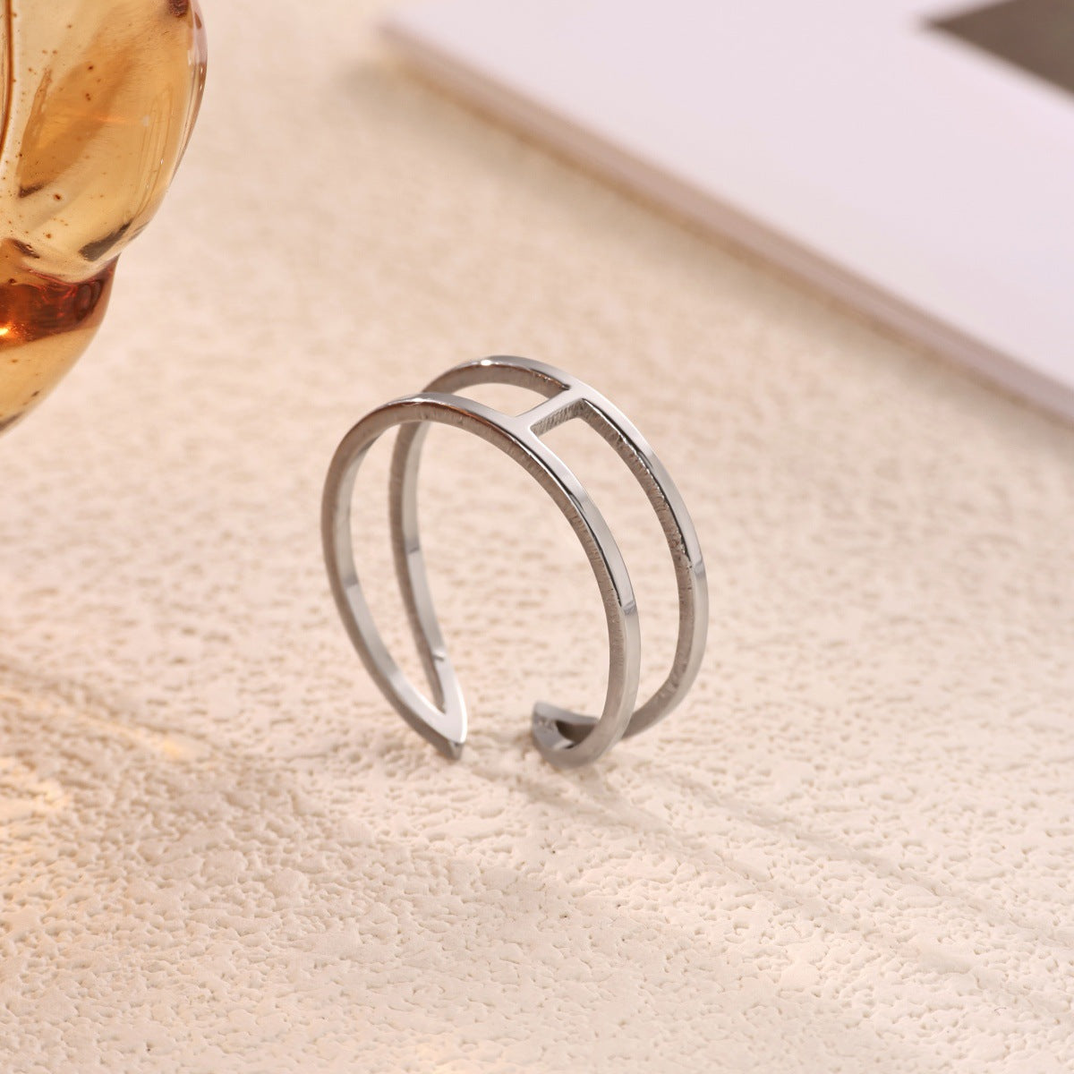 European And American-style 18K White Gold Opal Moon Ring Made Of Stainless Steel