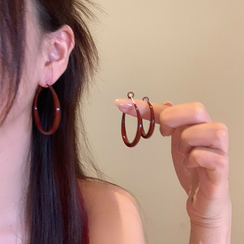 Metal Ball Drop Earrings For Women, Large Polished Circle Hoop Earrings, Trendy Vintage Lightweight Ear Jewelry For Round Face