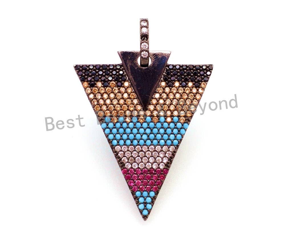 CZ Micro Pave Multi Color Triangle Pendant, Cubic Zirconia Necklace Focal Pendant, Rainbow CZ Pave Charm, 27x39mm, sku#F2
