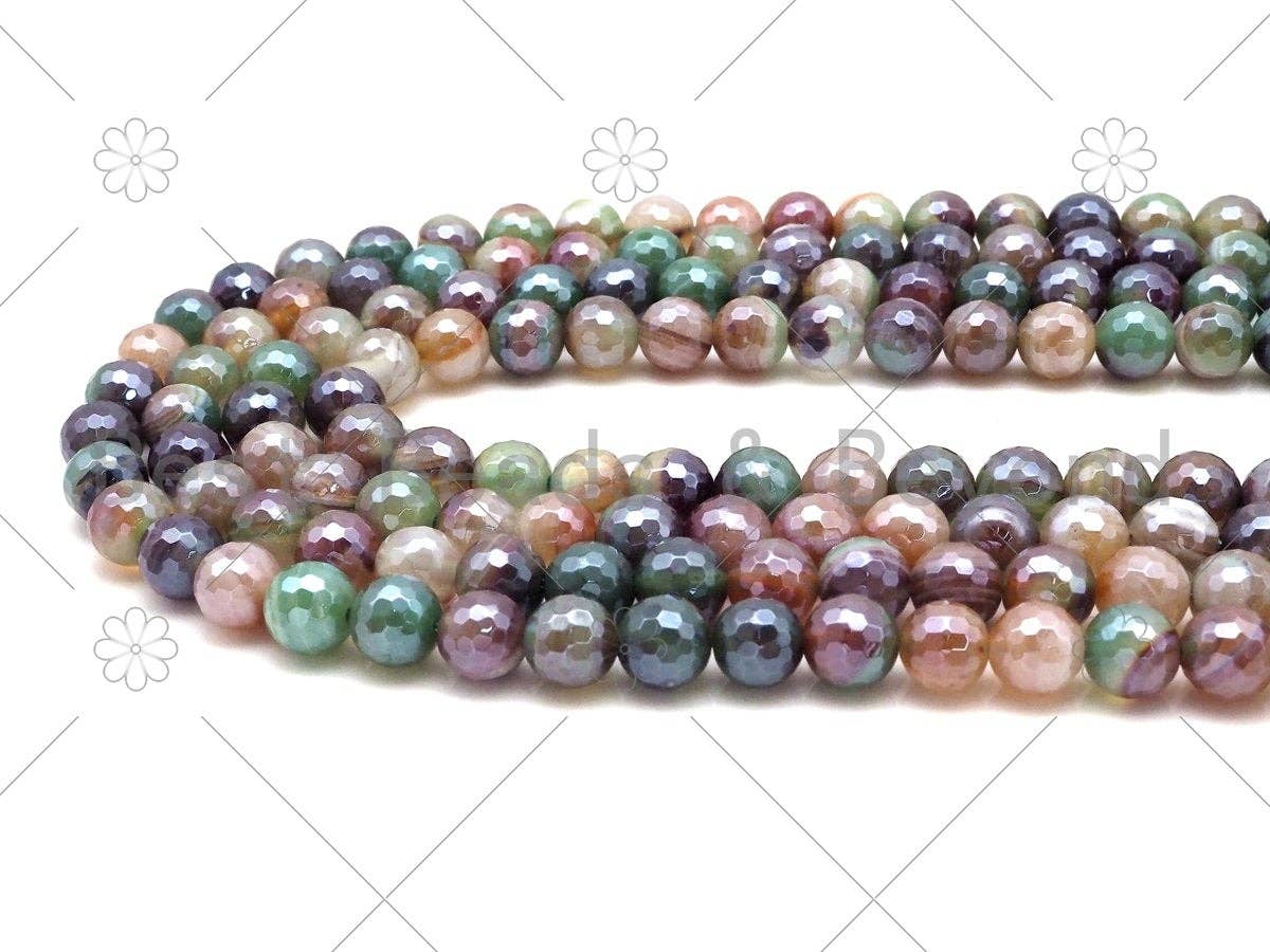 Mystic Natural Green Brown Agate Round Faceted Beads, 6mm/8mm/10mm/12mm Natural Agate Beads, 15.5'' Full Strand, Sku#UA225