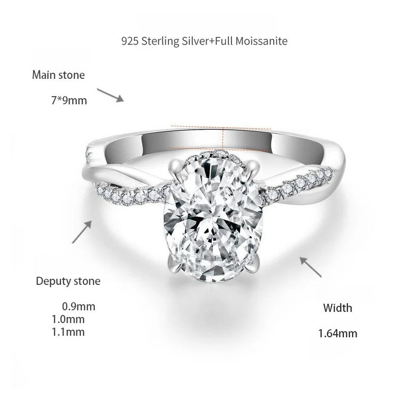 Oval Moissanite Ring Set – Elegant Four-Prong Engagement Ring with Matching Stackable Band