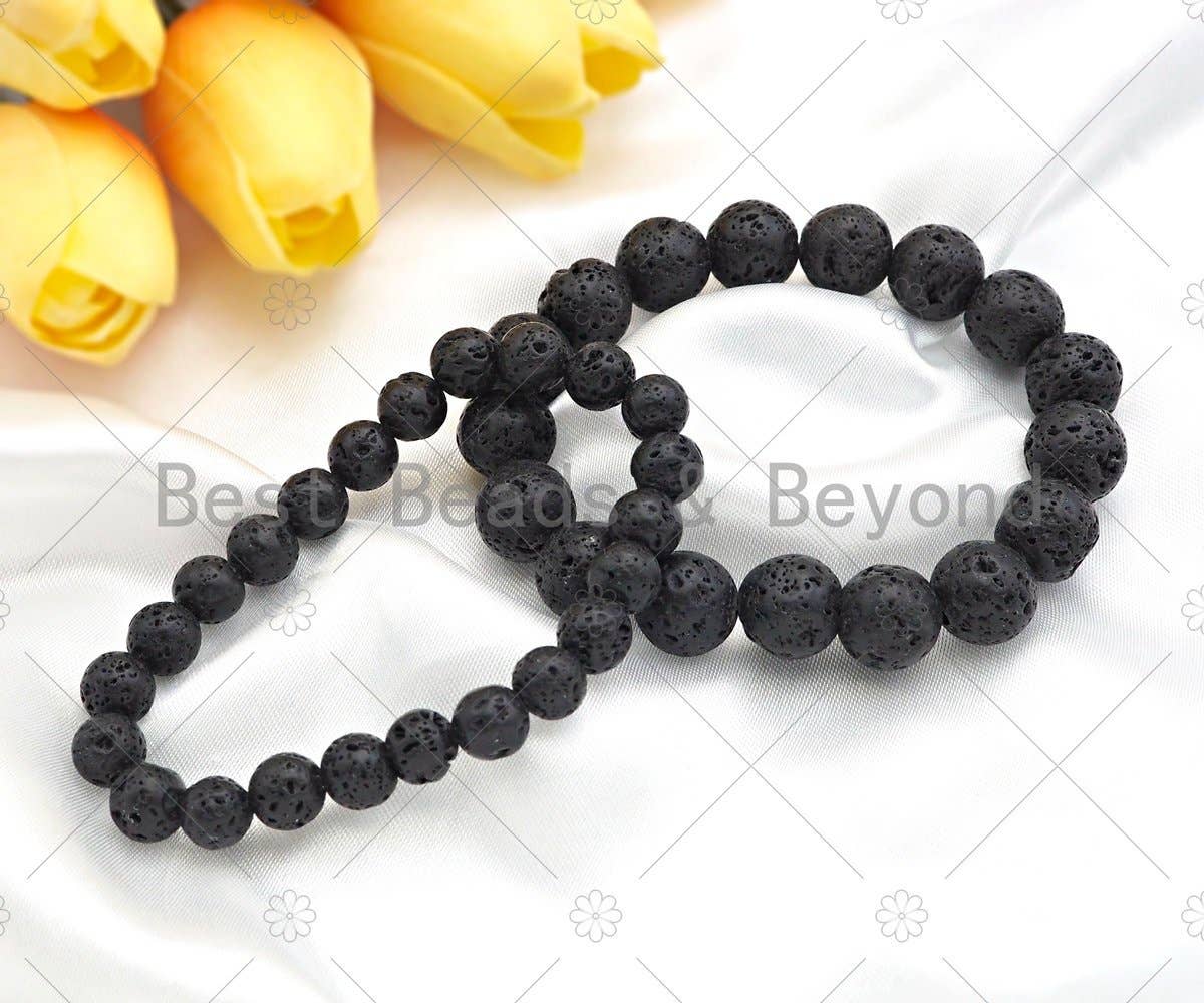 Natural Black Lava Stretchy Bracelet,SKU#EF47