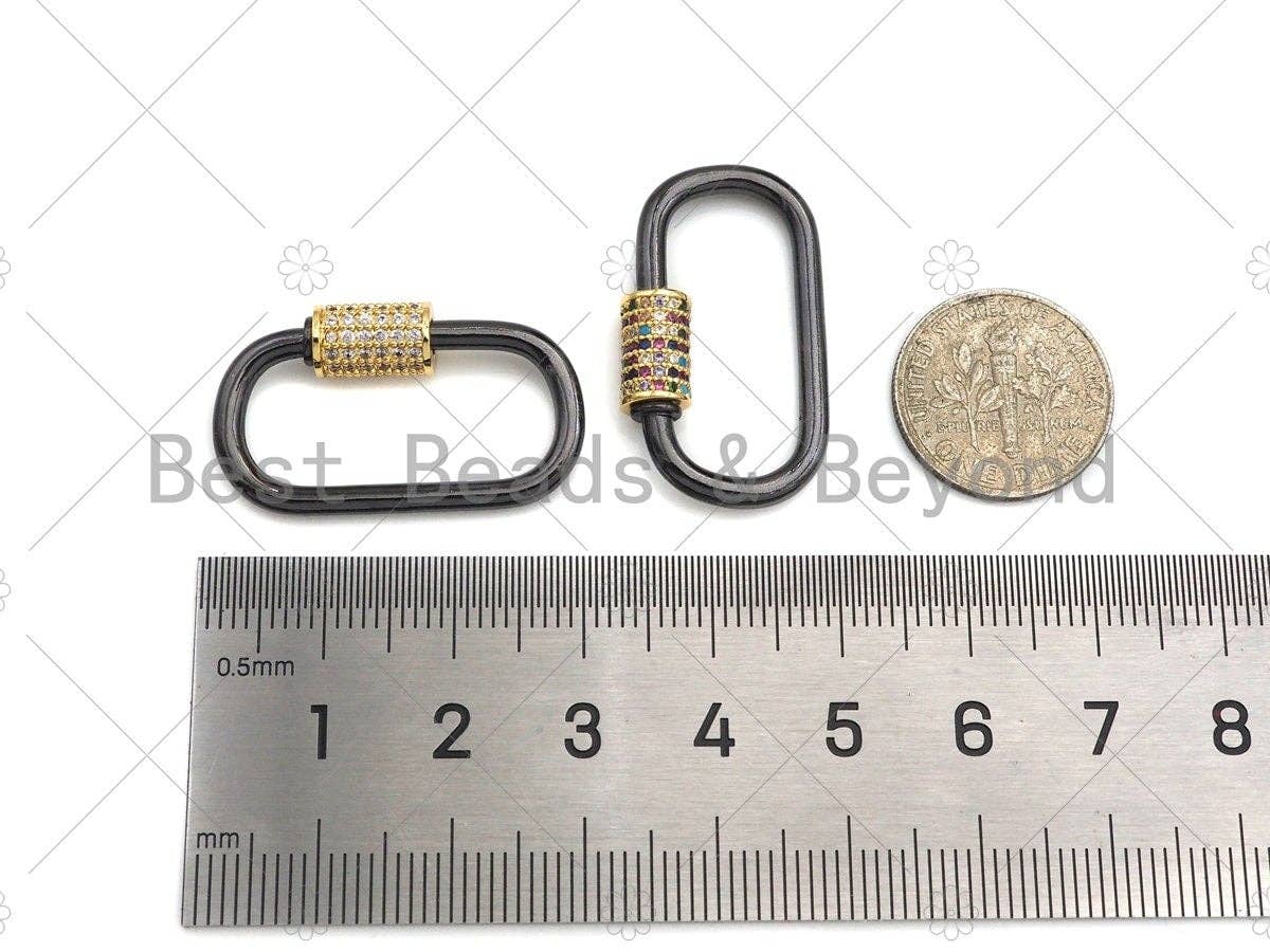 Dual Color CZ Pave Oval Shape Clasp, Gold Black Color Carabiner Clasp, Carabiner Clasp,17x29mm, sku#K116