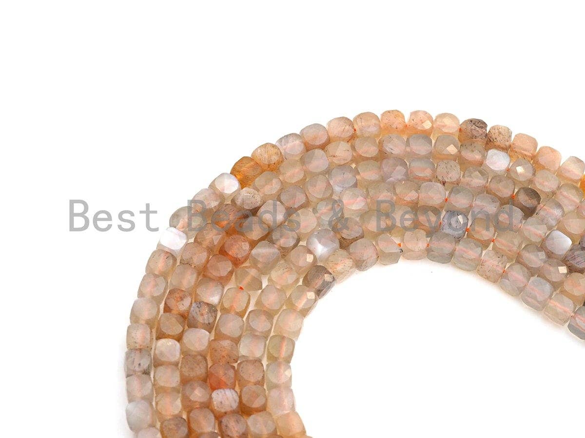 High Quality Natural Mixed Moonstone Cube Beads, 4mm Moonstone Faceted Cube Beads, 16" Full Strand, sku#U771