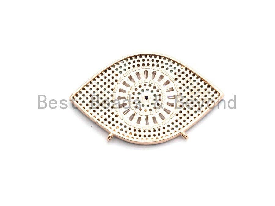 Turquoise Black CZ Micro Pave Geometric Evil Eye Pendant, Cubic Zirconia Pendant,32x28mm, sku#F705