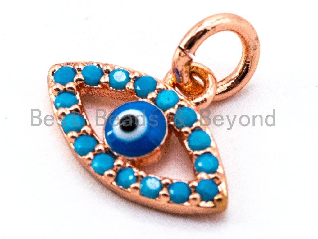 1pc/2pc, CZ Micro Pave Blue Evil Eyes Pendant/Charm, Turquoise Cubic Zirconia Charm for Necklace Bracelet,8x12mm, sku#F338