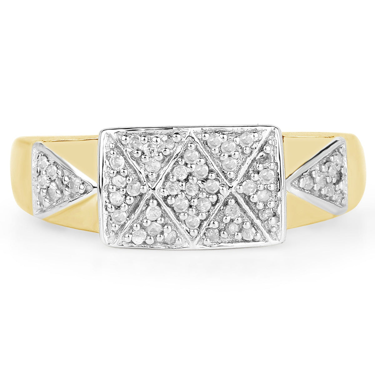 14K Yellow Gold Plated 0.21 Carat Genuine White Diamond .925 Sterling Silver Ring