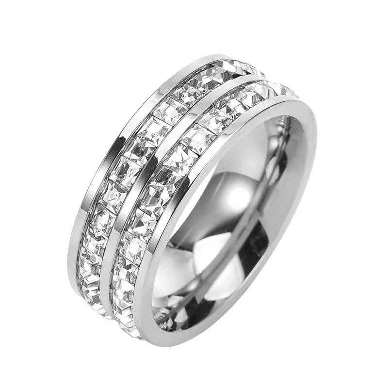 Simple Student Double Single Row Square Diamond Ring