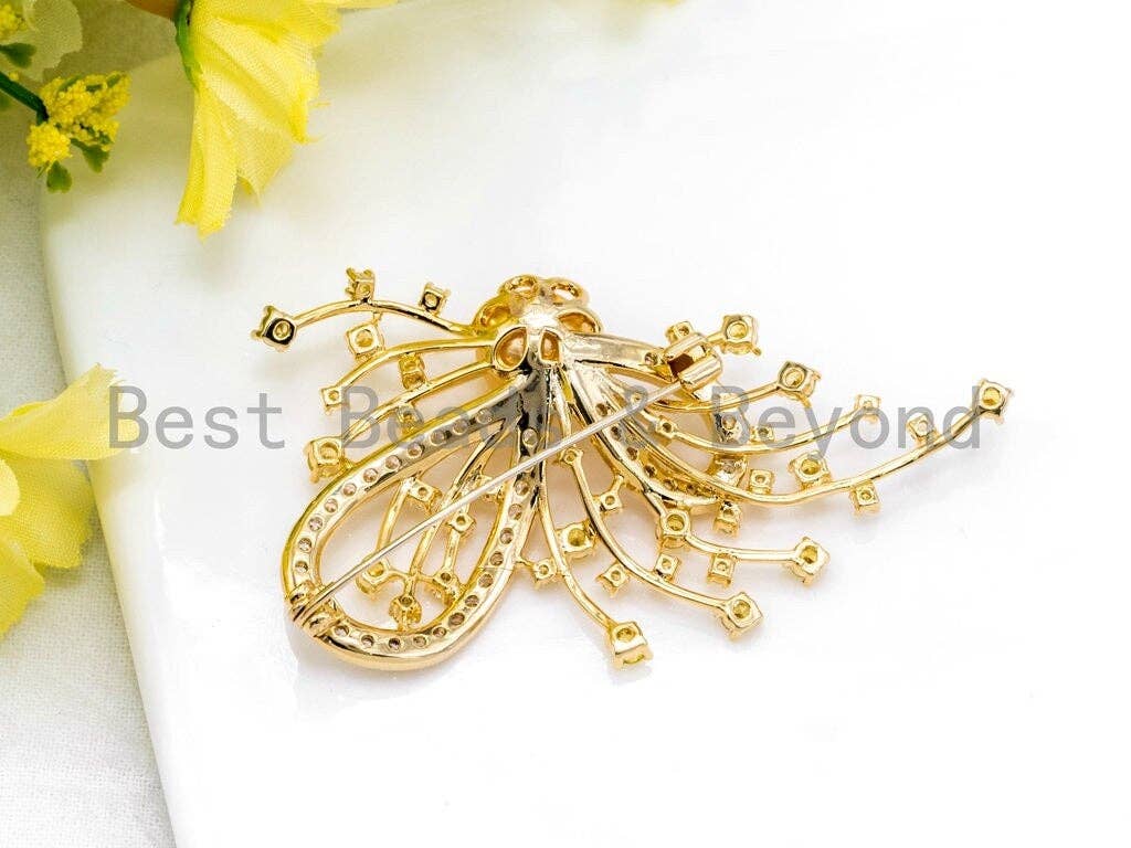 CZ Micro Pave Butterfly Star Brooch Pin,Sku#P25