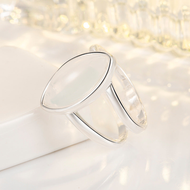 925 Silver-Plated Imitation White Agate Ring, Womens, European And American Style