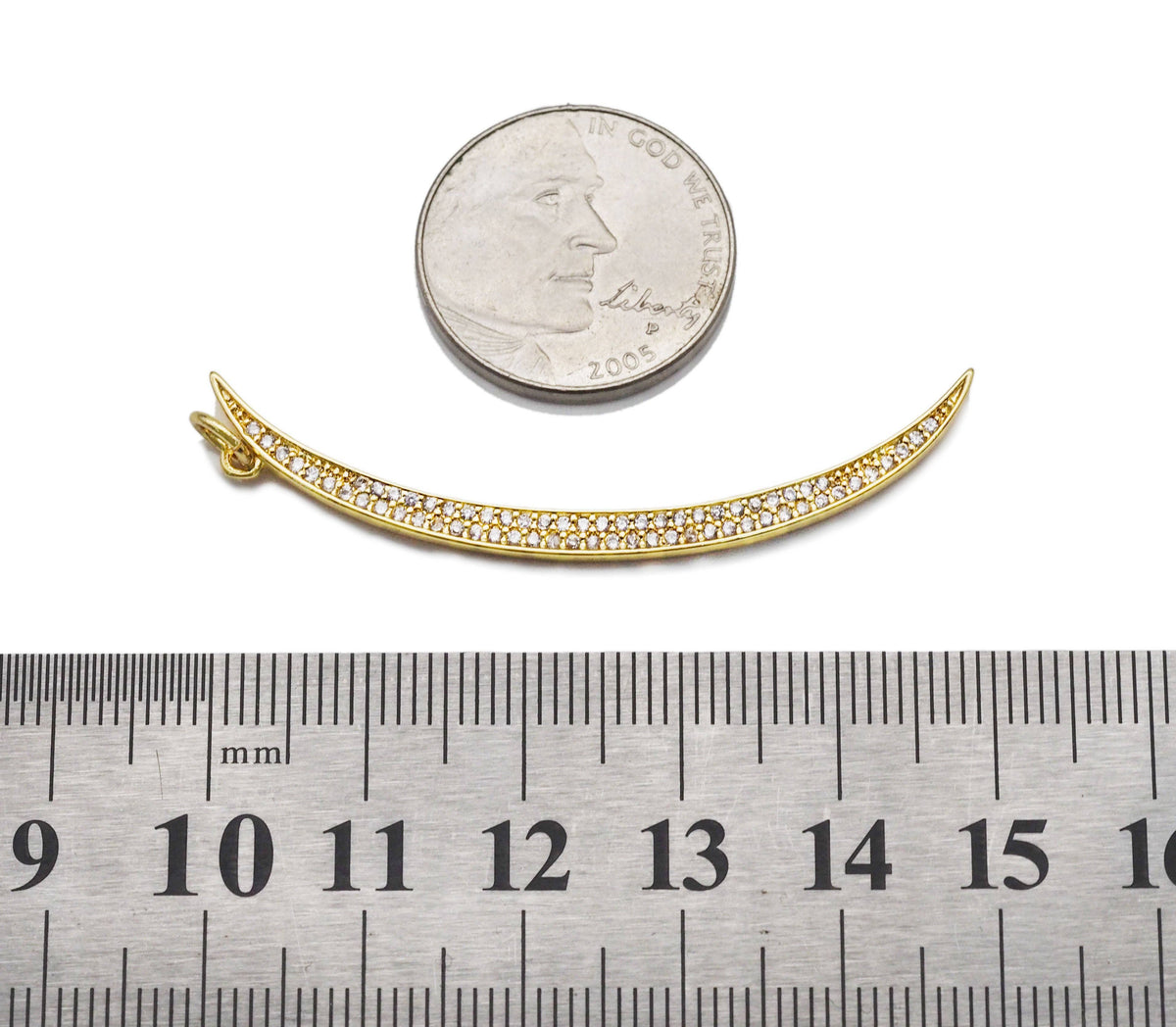 CZ Gold Silver Cresent Moon Shape Charm, Sku#F1511