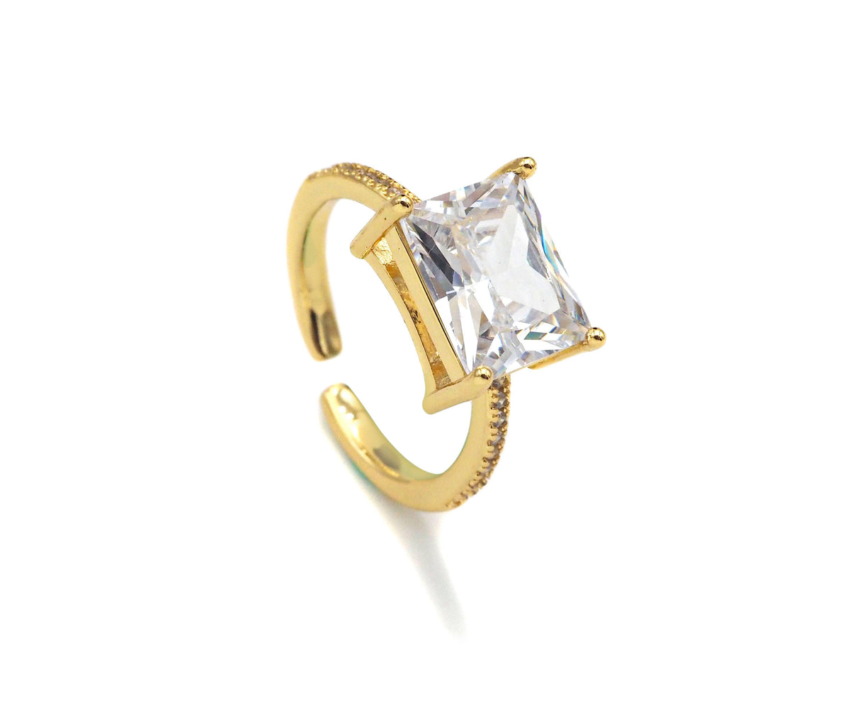 18K Gold Filled Cubic Zirconia Solitaire Ring, Sku#X180C