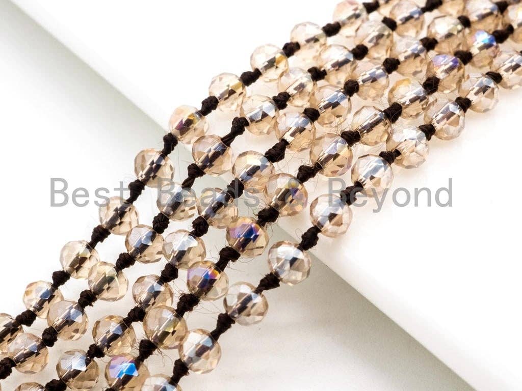 60/36 Long Hand Knotted Crystal Necklace, Double Wrap Necklace, Light Colorado Topaz Color 2x4mm/5x8mm Faceted Crystal Beads,SKU#D23