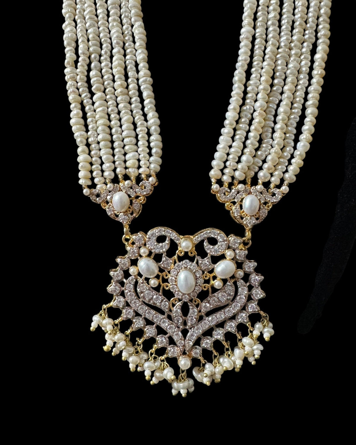 BR464 RAABYA fresh water pearl bridal choker Rani haar set with earrings tika ( READY TO SHIP )