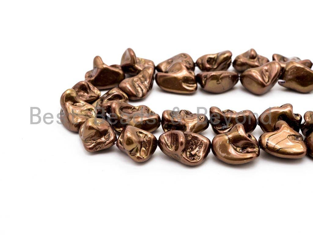 Quality Natural Mother of Pearl baroque beads, 15-21mm,Gold Brown Plated Irregular Gemstone Beads, 16inch strand, SKU#T113