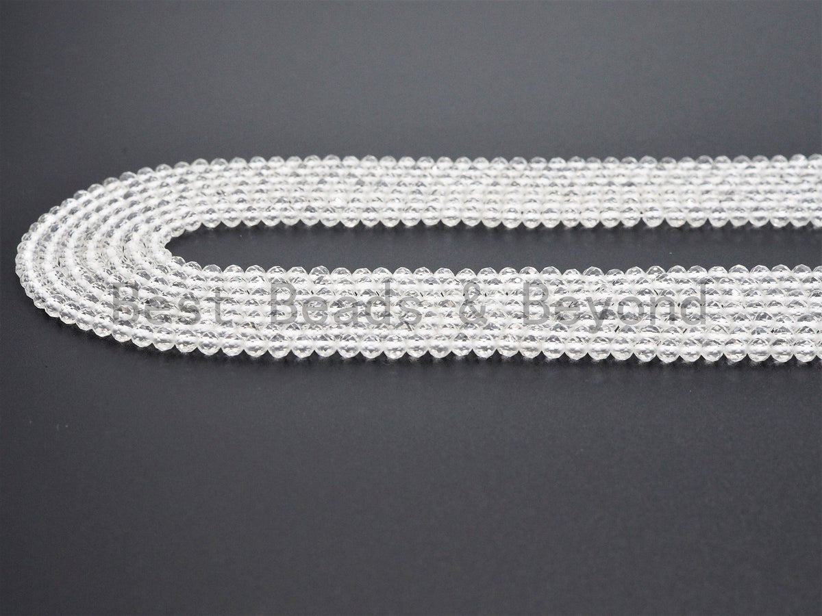 Natural Faceted Round Clear Quartz beads, 2mm/3mm/4mm Tiny Sparkly Gemstone beads, Natural Clear Quartz Beads, 15.5inch strand, SKU#U359