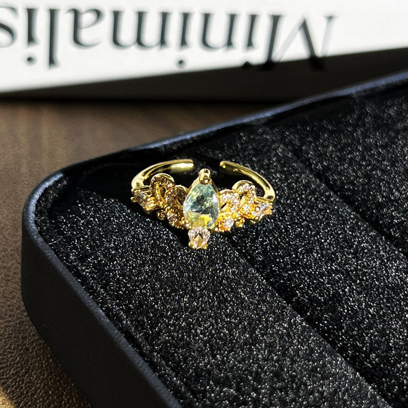 Retro Cold Tone Geometric Micro Rhinestone Paved Open Ring, Unique Niche Design Fashion Finger Jewelry, Versatile Trendy Accessory For Women Daily Wear