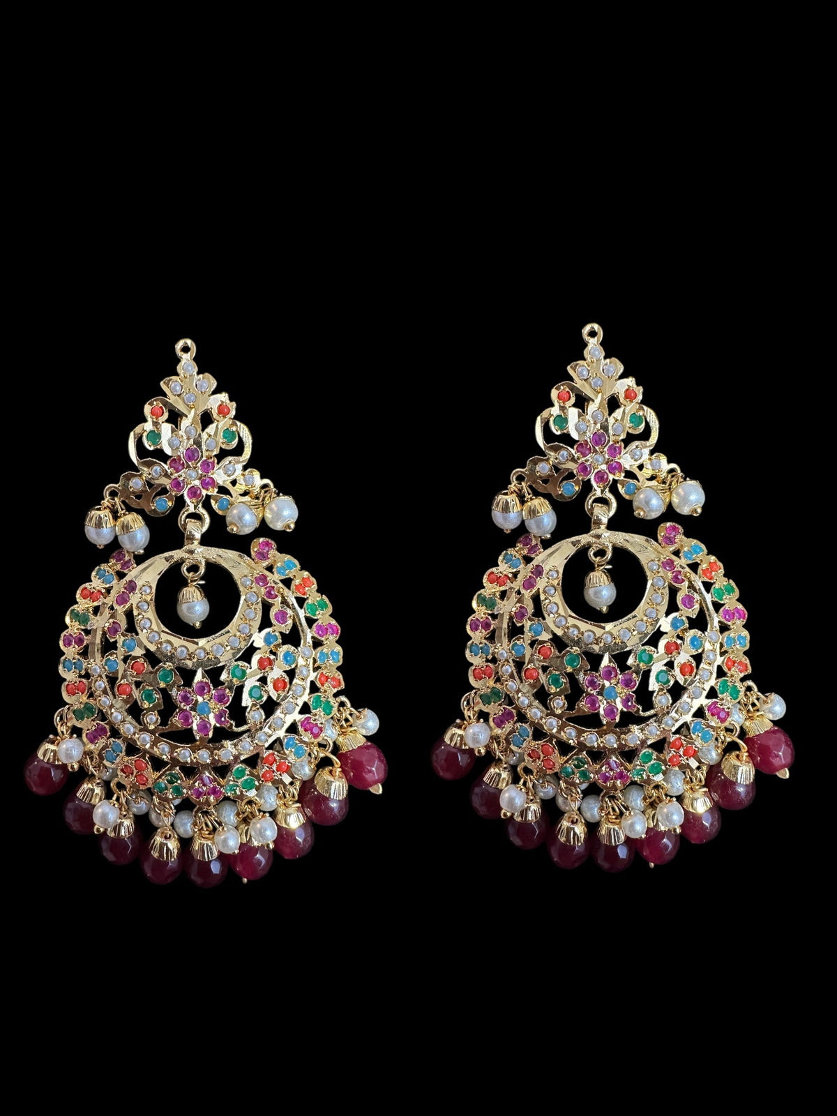 DJET83 Dafiya Gold Plated Chandbali Earrings & Tika Set in Navratan | Ready to Ship | Deccan Jewelry