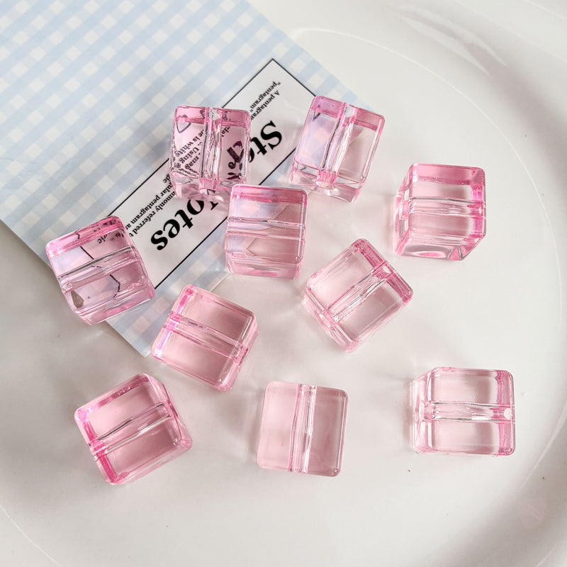 Flat Clear Acrylic Cube Beads, Framed Jelly Square Charms With Vertical Hole For DIY Jewelry Making, Bracelets, Necklaces & Keychains, Mixed Candy Colors