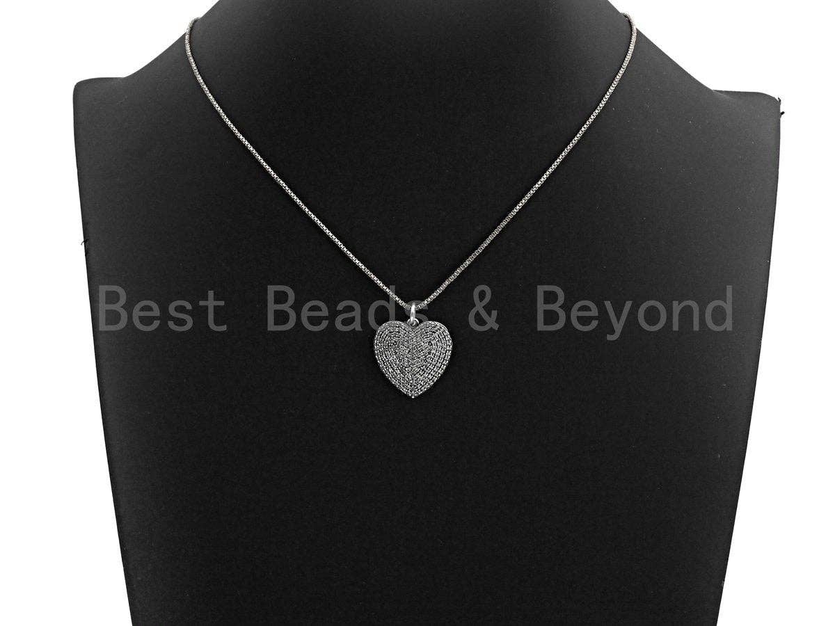 CZ Micro Pave Heart Shape Pendant, Antique Silver Tone, Cubic Zirconia Pave Heart Charm Pendant, 22mm,sku#F1024
