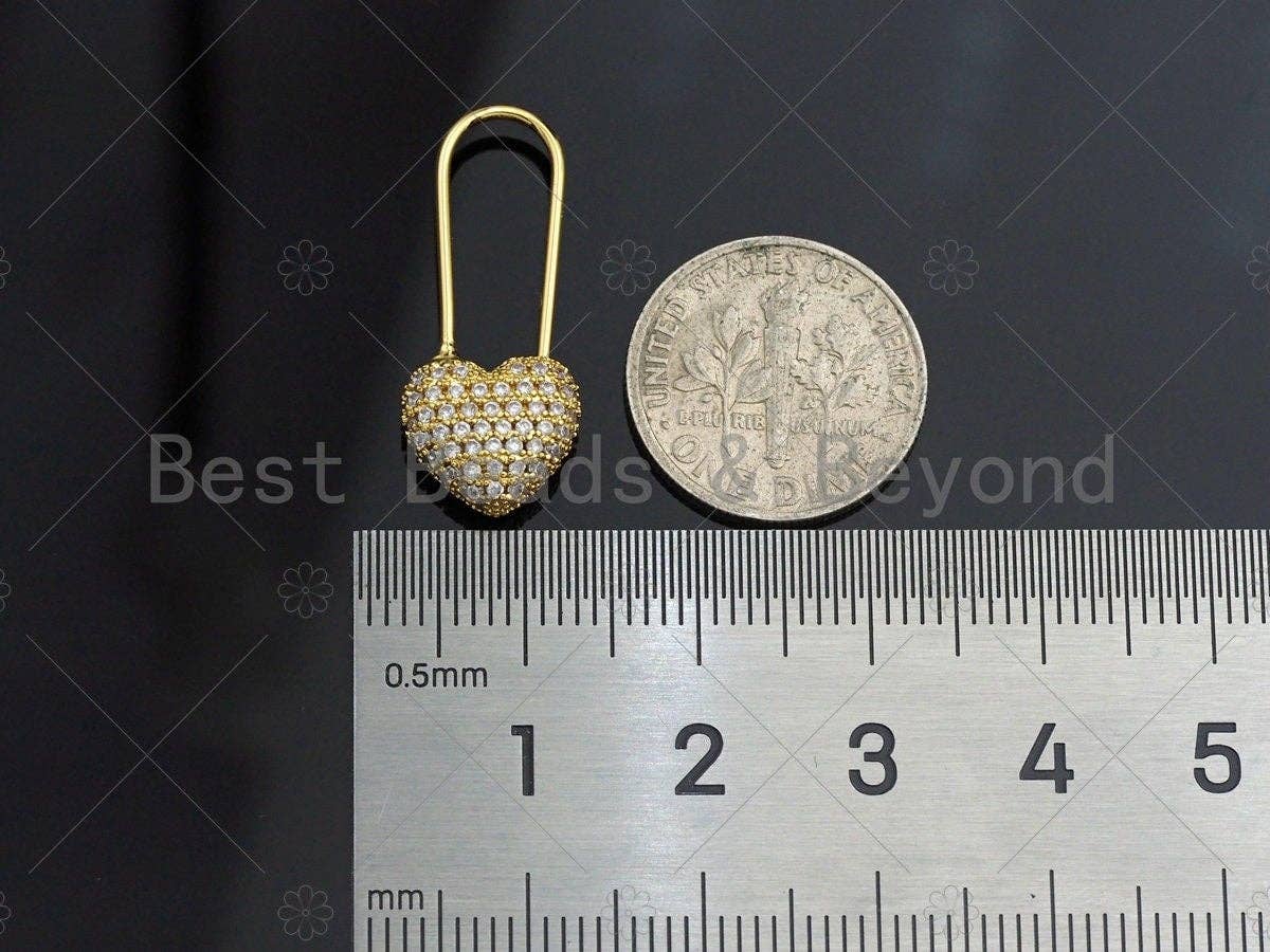 CZ Micro Pave Gold Heart Pin Earrings/Charm/Pendant,  sku#F1164C
