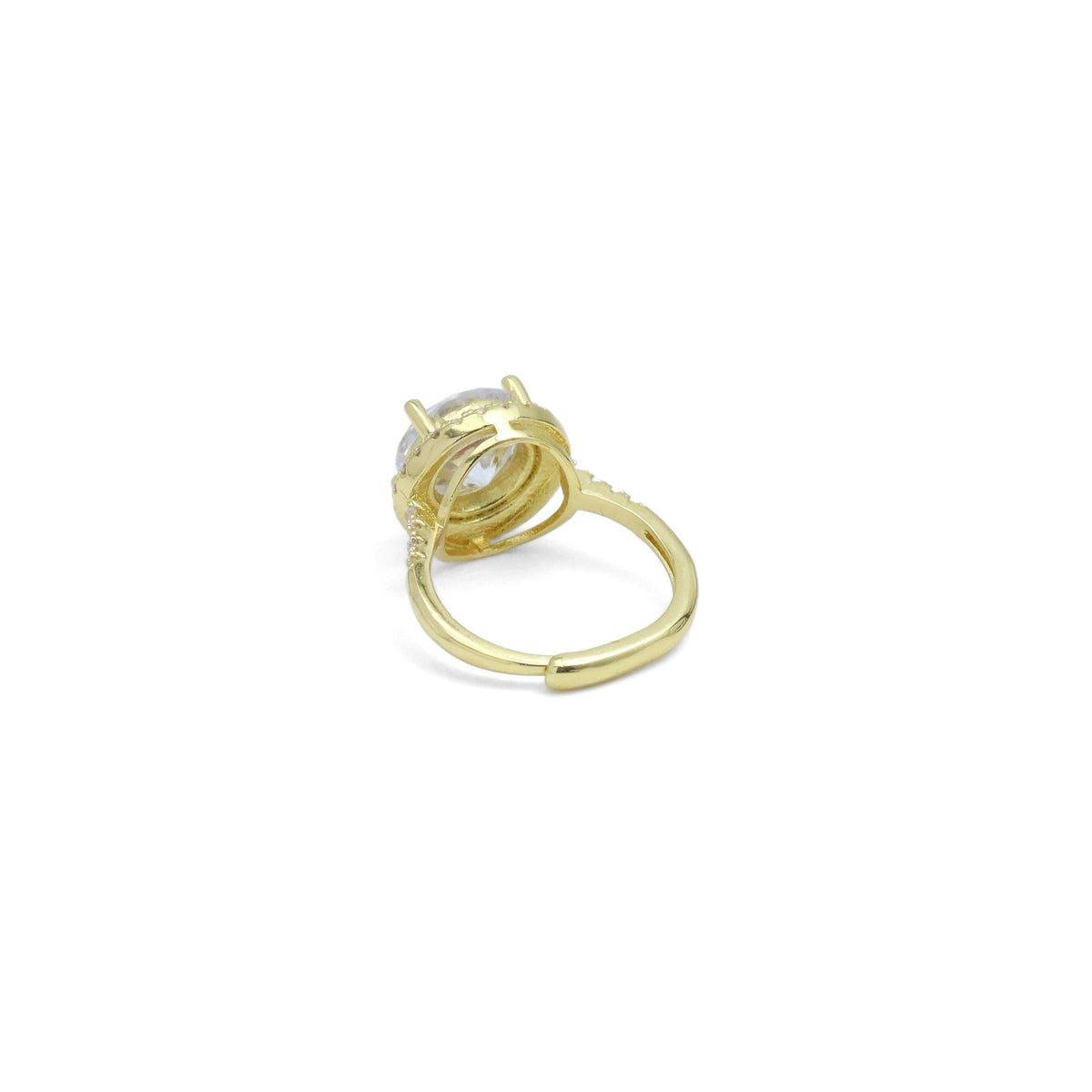 Gold Silver Big Round Diamond Statement Adjustable Ring, Sku#A277