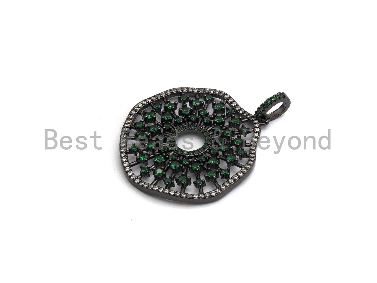CZ Micro Pave Donut Cobalt/Fuchsia/Green/Black Filigree Hollow Out Flower Pendant, CZ Pave Focal Pendant, 35x33mm sku#F638