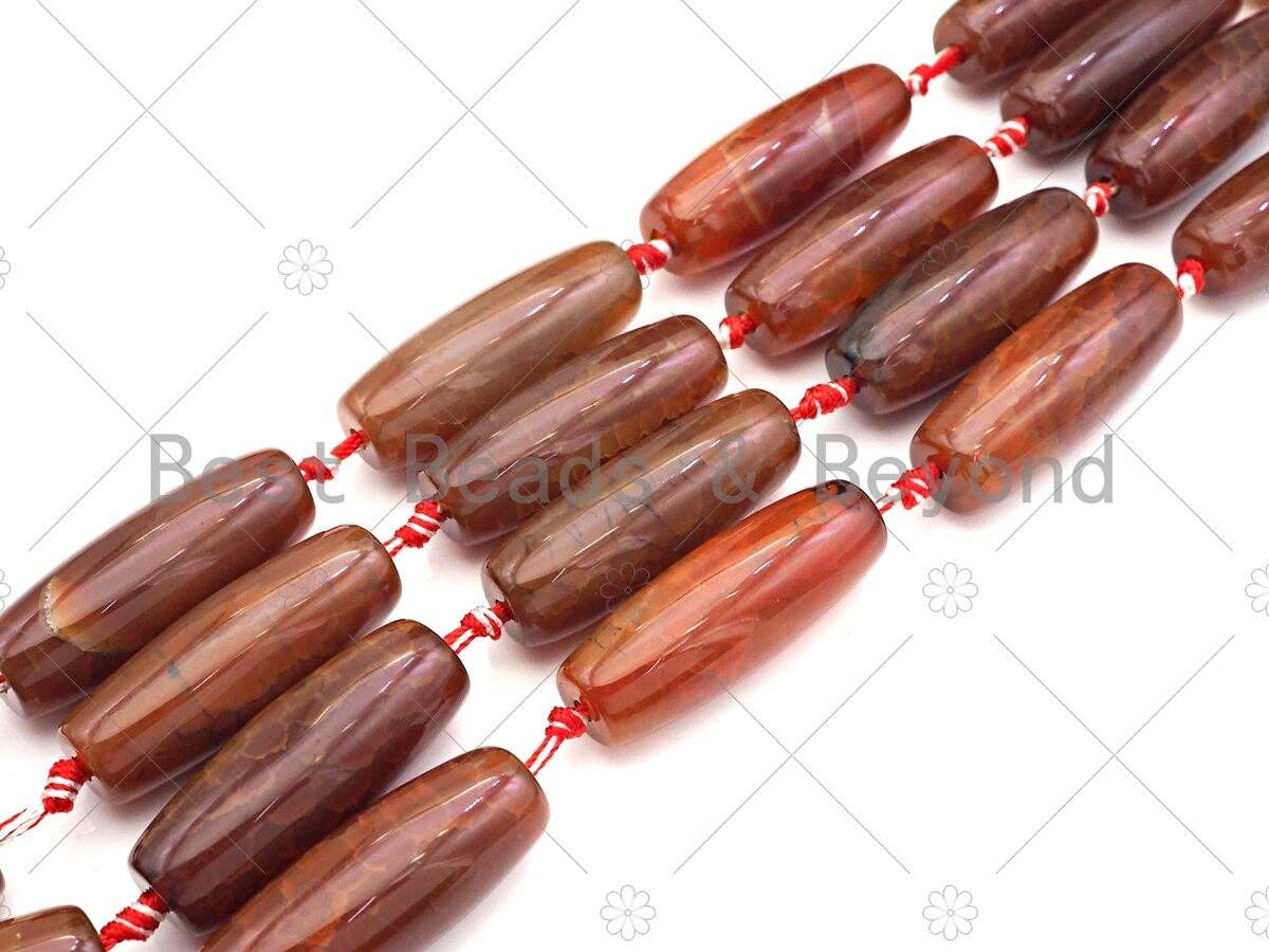 Natural Orange Red Agate Barrel Spacer Beads, Dark Red Agate Spacer Beads, Tibetan Dzi Beads, 14x40mm, Sku#U1034